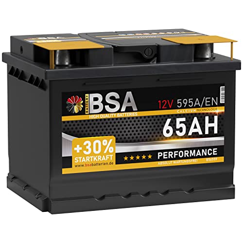 BSA Autobatterie 65Ah 12V 595A/EN +30% mehr Startkraft Starterbatterie ersetzt Batterie 60Ah 61Ah 63Ah...