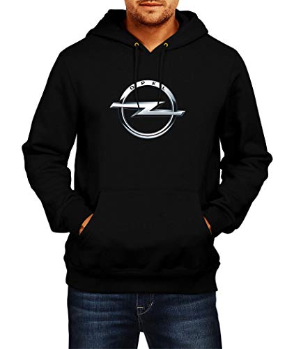 Sweatshirt OPEL Logo Hoodie Herren Men Car Auto Tee Black Grey Long Sleeves Present Christmas (L, Black)