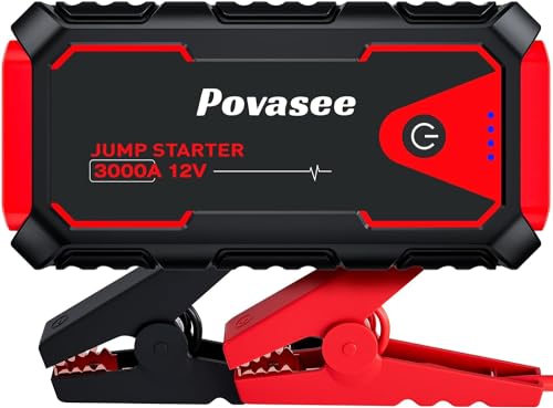 Povasee Starthilfe Powerbank, 3000A Auto Starthilfe für 12V Fahrzeuge (Bis zu 10L Benzin/8L Diesel),...