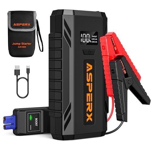 ASPERX Starthilfe Powerbank 1500A 12V (Bis Zu 7,0L Benzin Oder 5,5L Diesel) Auto Starthilfe mit LED...