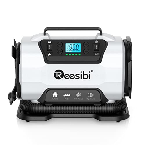 Reesibi Kompressor Autoreifen 230V 12V Doppelte Stromquellen, Hochdruckpumpe bis zu 10,3bar und...