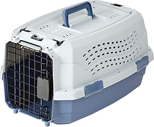 Amazon Basics Katze Transportbox für Haustiere, 2 Türen, 1 Dachöffnung, L 48 x B 32 x H 25 cm, Blau