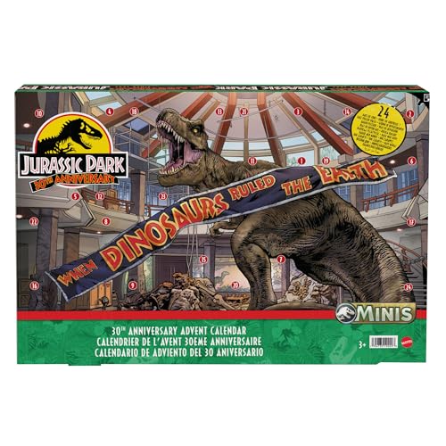 JURASSIC WORLD 30. Jubiläum Adventskalender - 24 Türchen mit Mini-Dinosauriern, Menschenfiguren und...