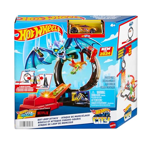 Hot Wheels Let's Race Netflix - City Spielzeugauto Trackset, Angriff der Fledermaus mit anpassbarem...