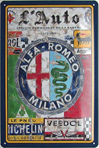 Generisch Blechschild gebogen Alfa Romeo Milano Auto Werkstatt Garage Vintage Deko Geschenkschild 20 x 30...