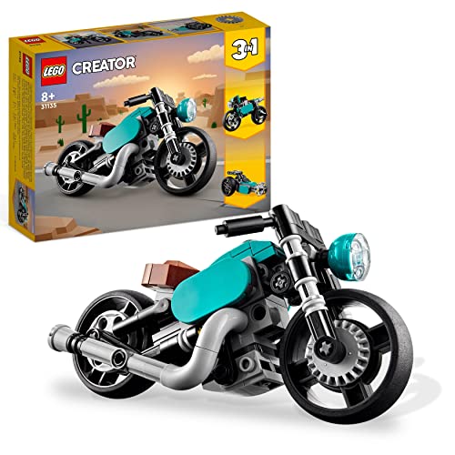 LEGO Creator 3in1 Oldtimer Motorrad Set, klassisches Motorrad-Spielzeug vom Straßenmotorrad zum Dragster...