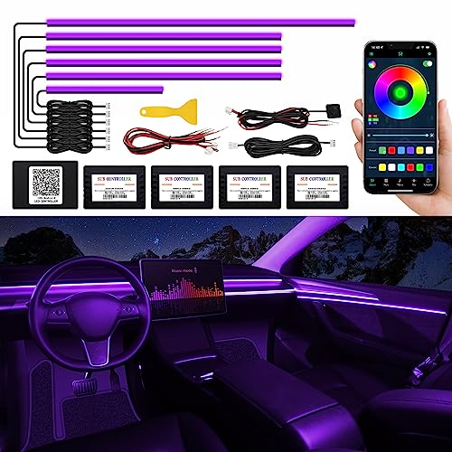Acrylic Interior Car LED Strip Light with Wireless APP, RGB 6 in 1 with 175 inches 593 LEDs Fiber Optic...