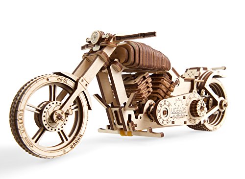 UGEARS 3D Puzzle Erwachsene Holz - 3D Holzbausatz Motorrad Modell mit Gummibandmotor - Mechanischer...