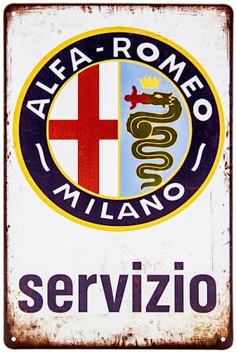 Retro Blechschild - Vintage Oldtimer Werkstatt Service Schild passend für Alfa Romeo Auto Fans und...