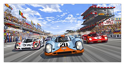 Aus Steve McQueen in Le Mans - Perfekter Rennwagen mehrfarbiger Kunstdruck “The Race Is ON”