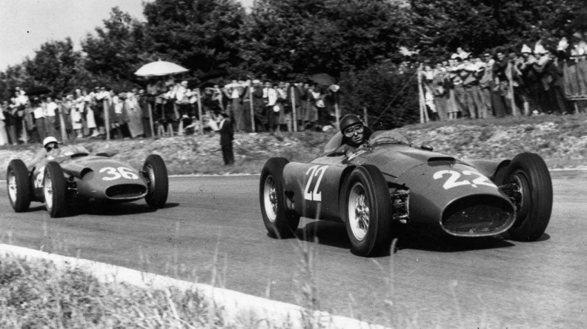 Fangio und Moss beim GP Italien 1956 in Monza