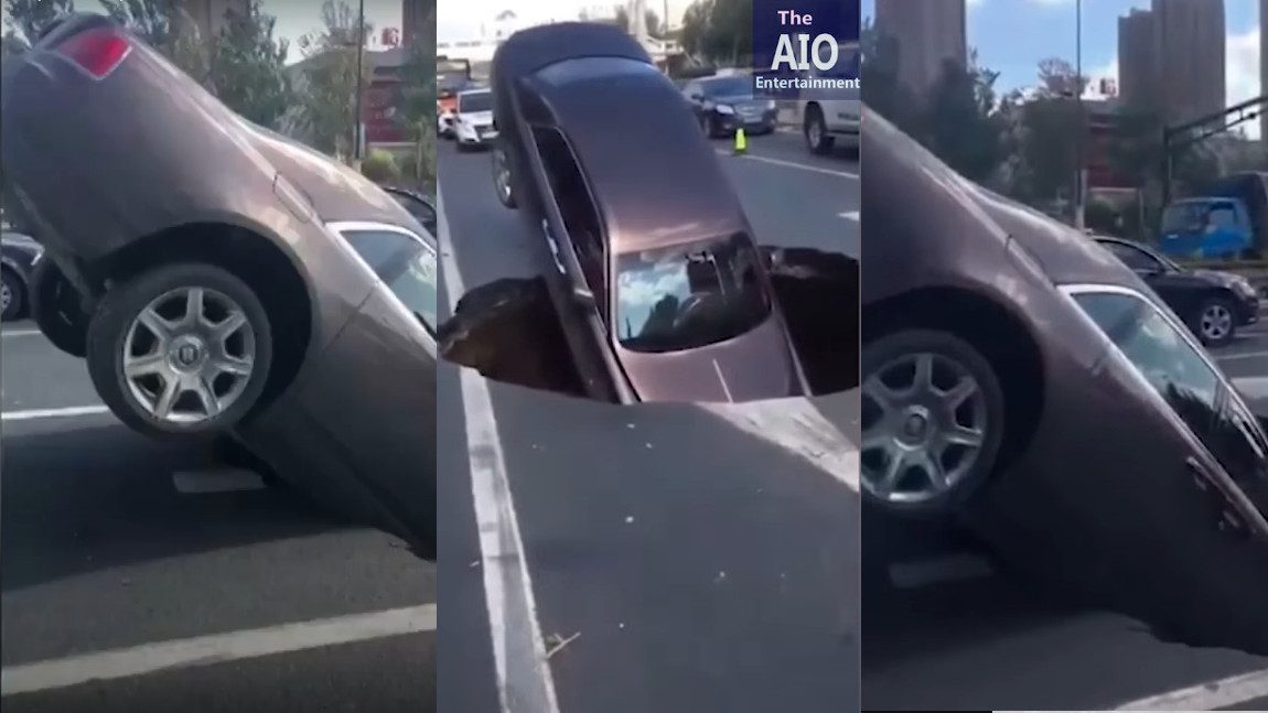 Straße schluckt Rolls-Royce