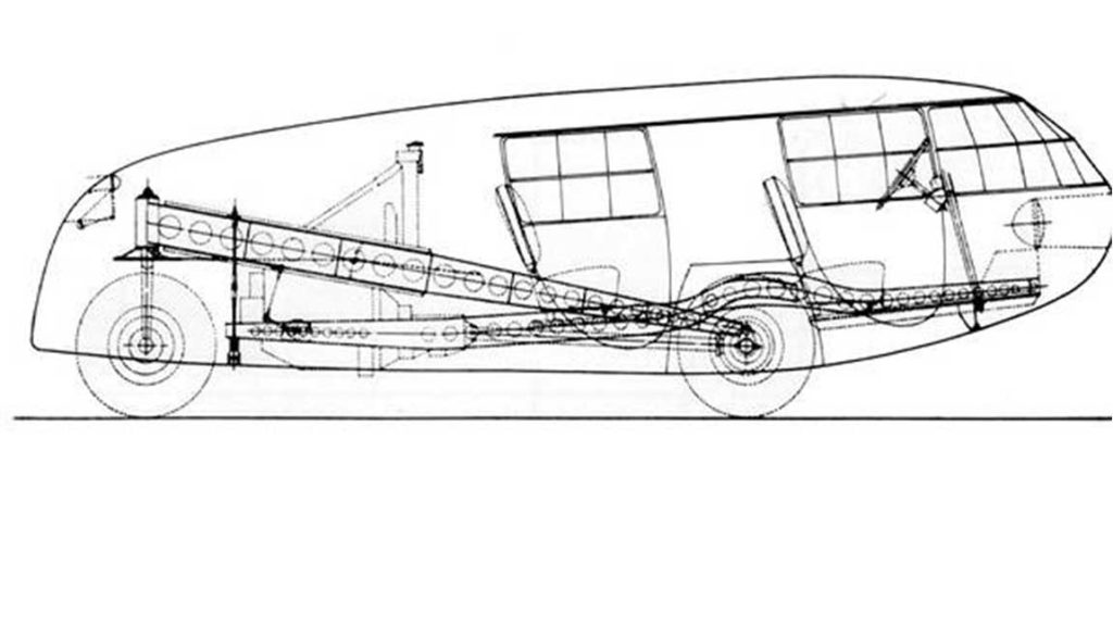 Zeichnung des Dymaxion Autos.