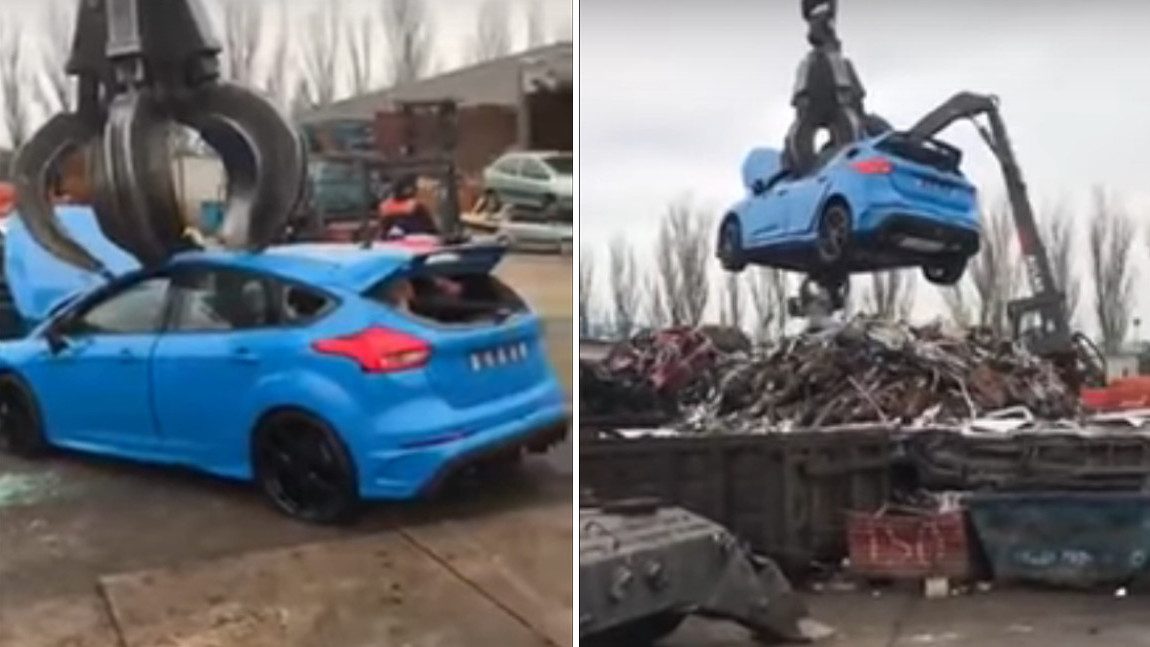 Hier wird ein brandneuer Ford Focus RS geschrottet