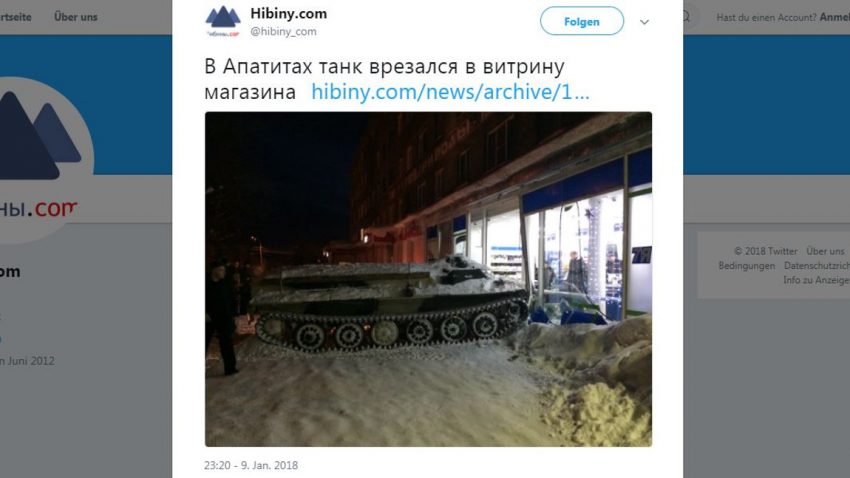 Russe fuhr mit Panzer in Supermarkt, um eine Flasche Wein zu stehlen