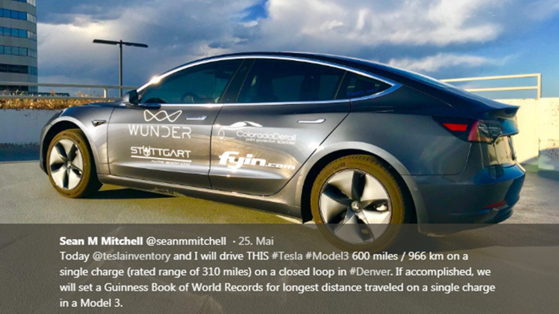 Reichweiten-Rekord: Tesla Model 3 fährt 975 Kilometer mit einer Akku-Ladung