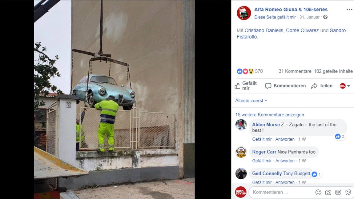 Alfa Romeo Giulietta SZ nach 35 Jahren aus Keller geborgen