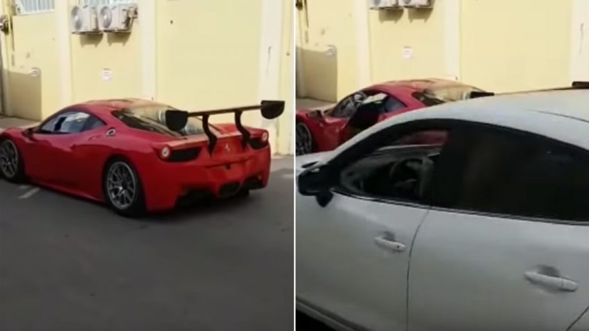 Ferrari verliert Türe an vorbeifahrenden Mazda