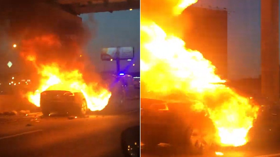Tesla Model 3: Explosion nach Unfall auf russischer Autobahn