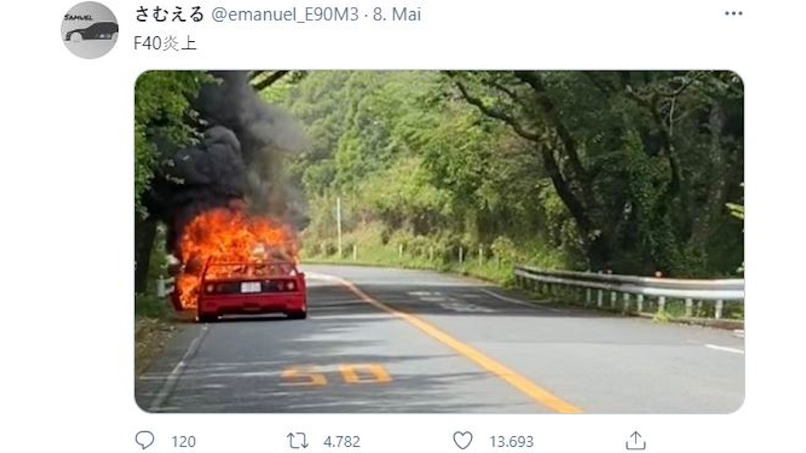 Ferrari F40 am Hakone Turnpike ausgebrannt