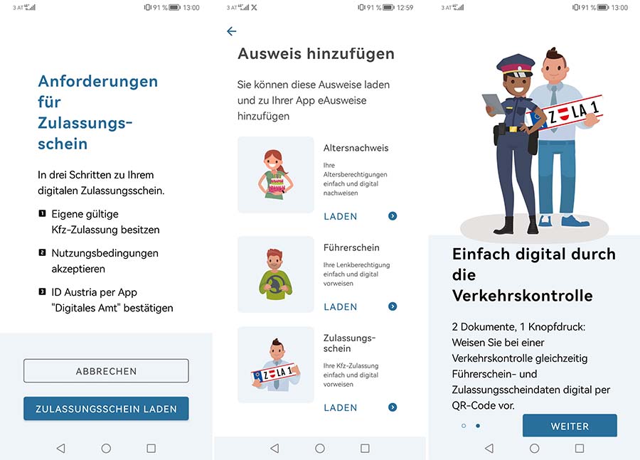Screenshot aus der App "eAusweise" beim Laden des digitalen Zulassungsscheins, erstellt am 15.2.2024
